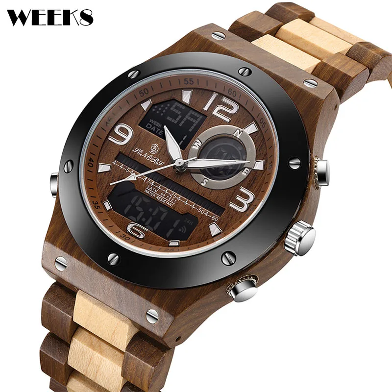 

Wood Watch for Men Watch Relogio Masculino Multi-function Chronograph Date Sports Waterproof Mens Male Wooden Quartz Wristwatch