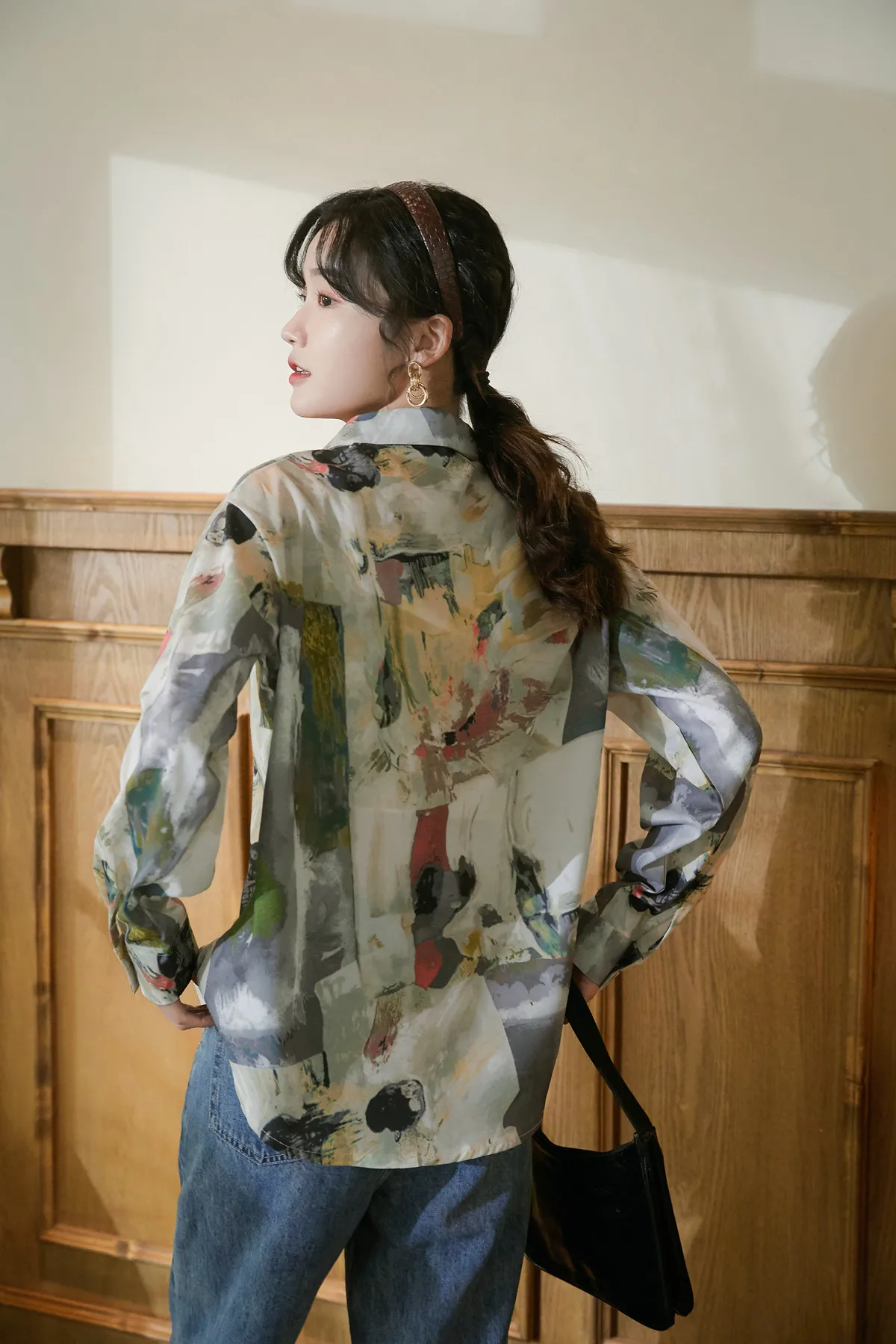 CHEERART Vintage Painting Women Top And Blousue Long Sleeve Button Up Aesthetic Shirt Loose Print Designer Top Autumn Clothes