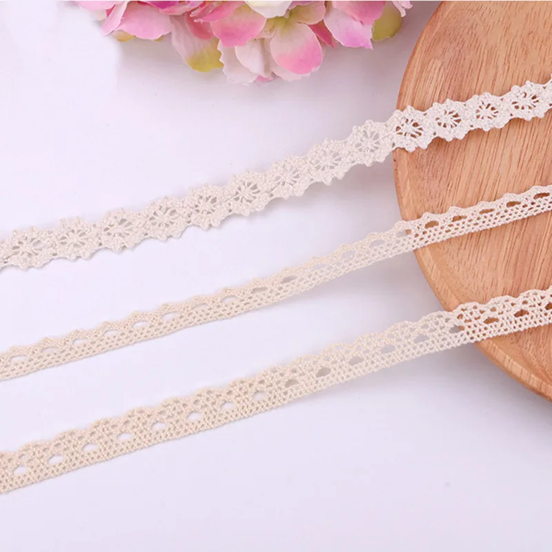 (10Yards/roll)  Beige Cotton Embroidered Lace Net Ribbons Fabric Trim DIY Sewing Handmade Craft Materials