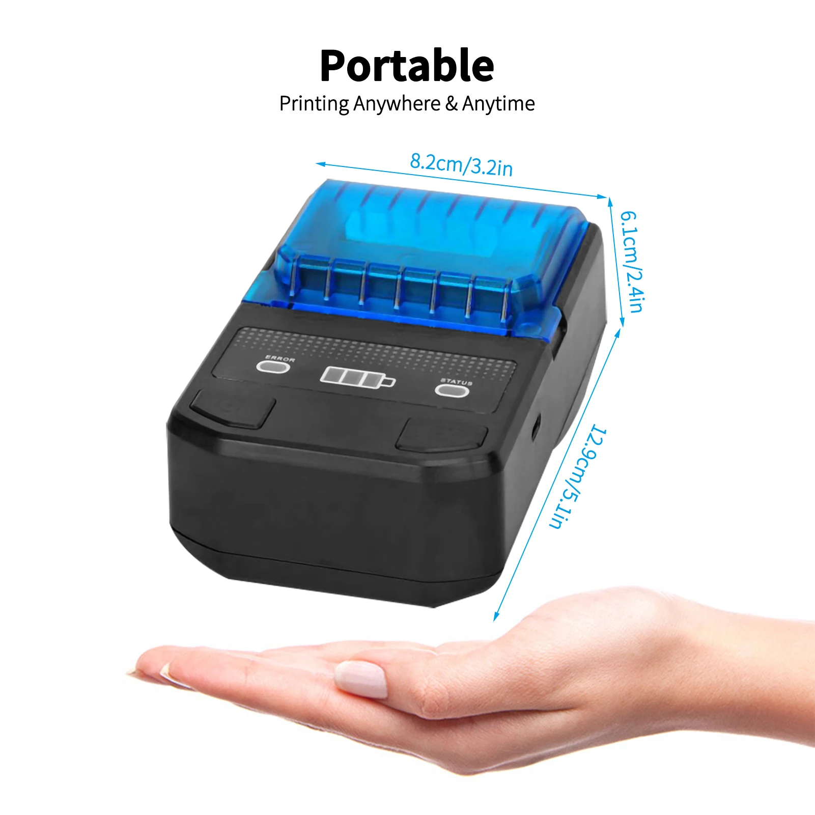 Portable 58mm Thermal Label Maker Wireless BT Mini Label Printer Barcode Printer with Rechargeable Battery Compatible with Phone