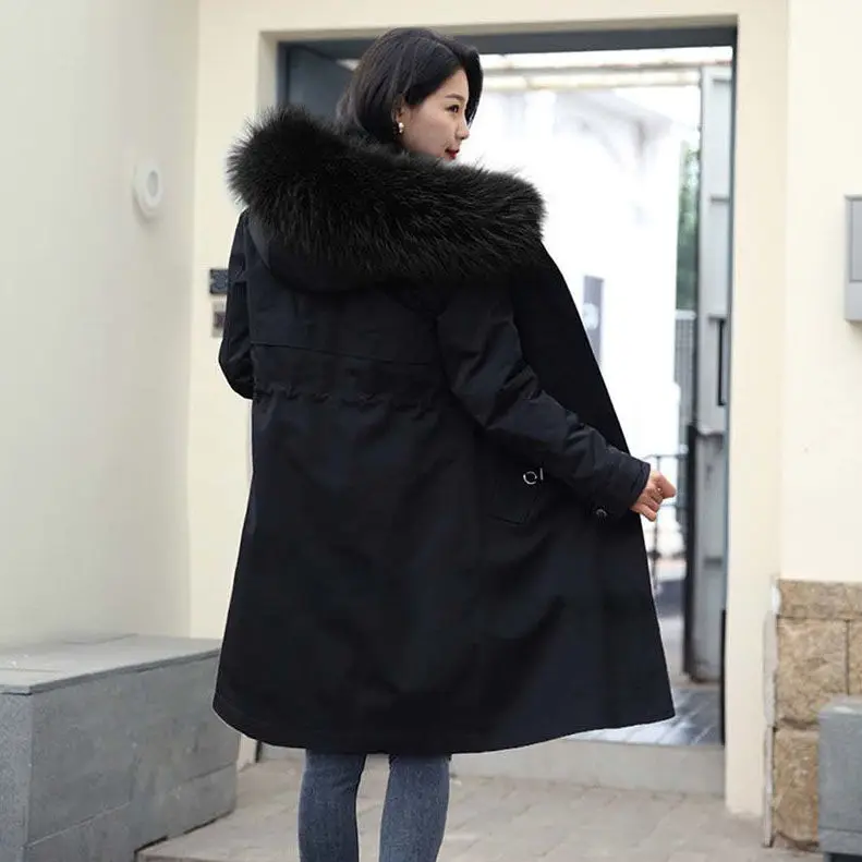 Women's plus size parka coat pregnant women winter fur long coat fox fur trench coat hooded pregnant women thick warm jacket