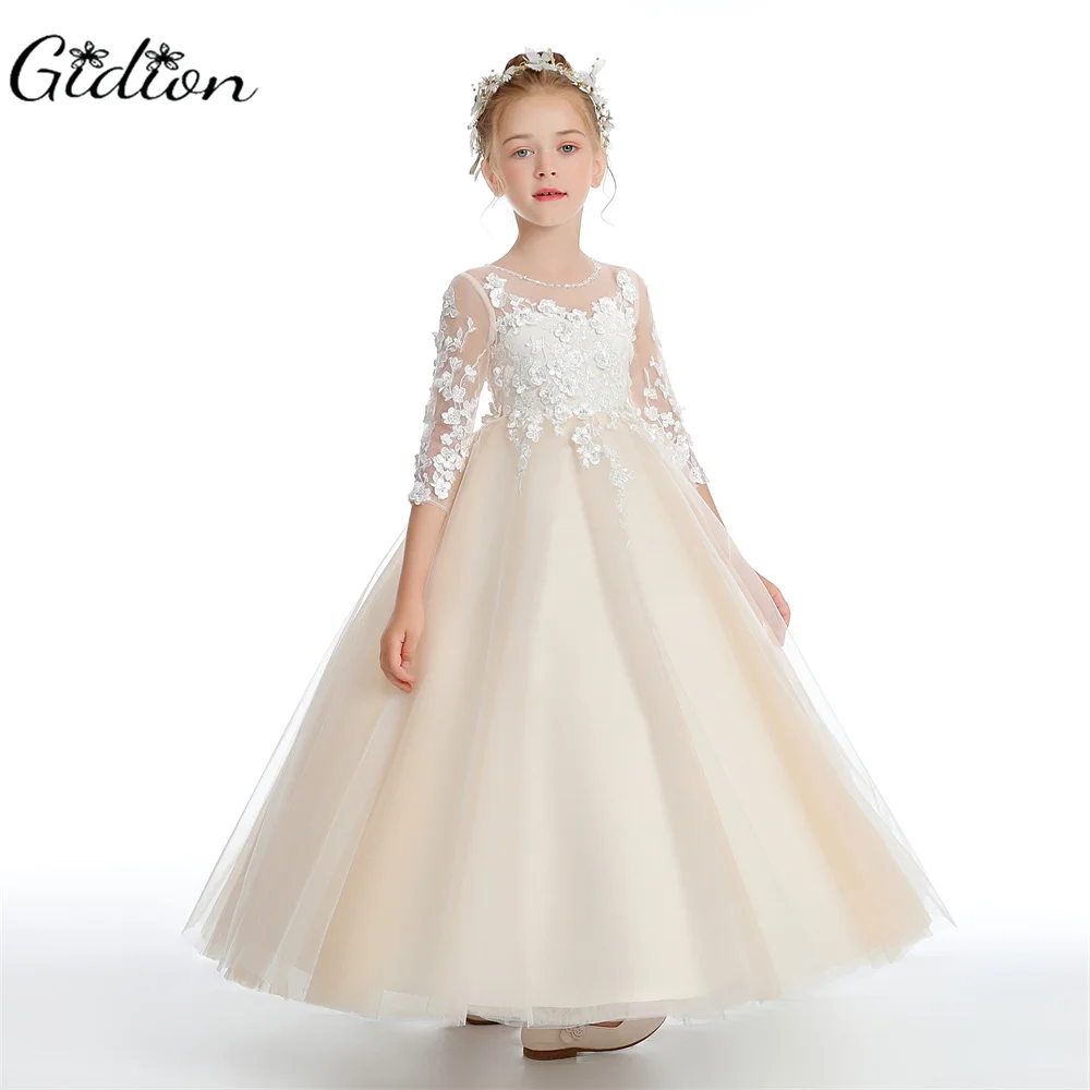 Appliques Kids Princess Flower Girl Dress For Wedding Festivity Celebration Birthday Party Ball Evening Gown Pageant Banquet