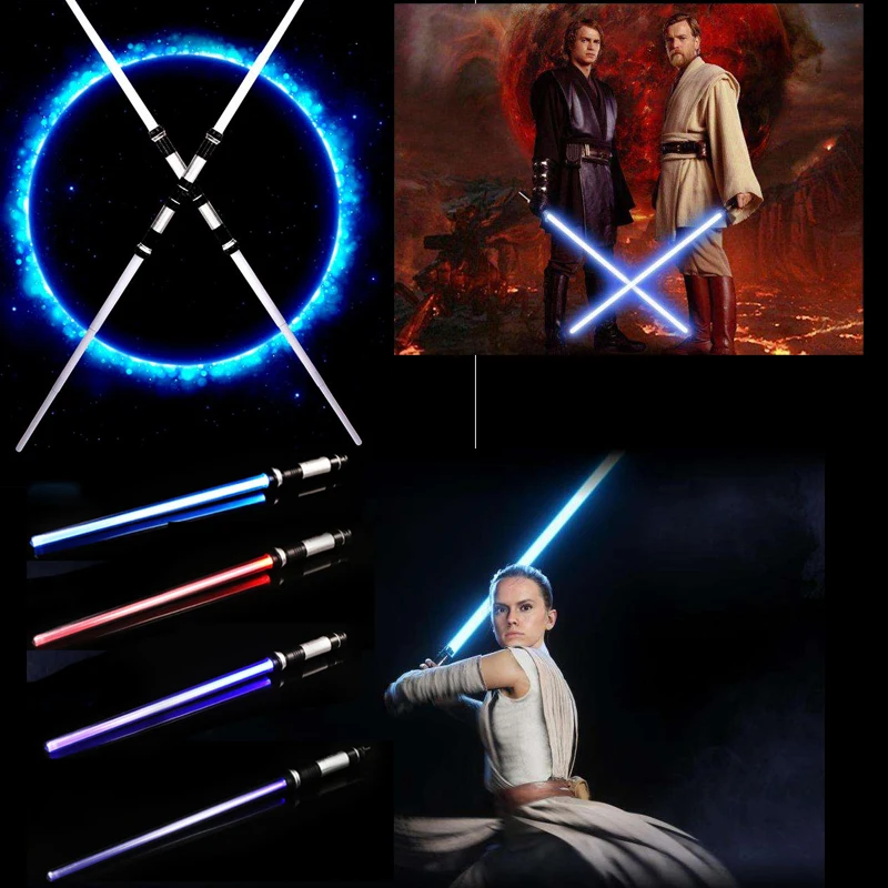 2 Buah Laser Ganda Pedang Replika Star Wars Lightsaber dengan Suara Mainan Cahaya Saber Darth Vader Jedi Rey Skywalker Mainan Anak-anak