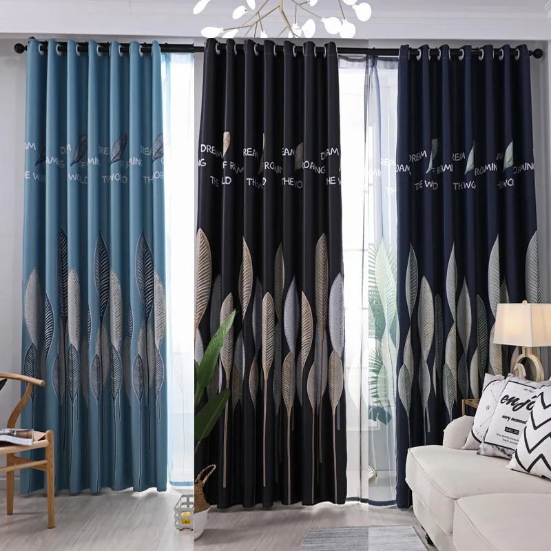 Big Leaf Print Blackout Curtains for Living Room Thermal Insulated 1 Panel Window Treatment Drapes for Bedroom Kitchen Home Use