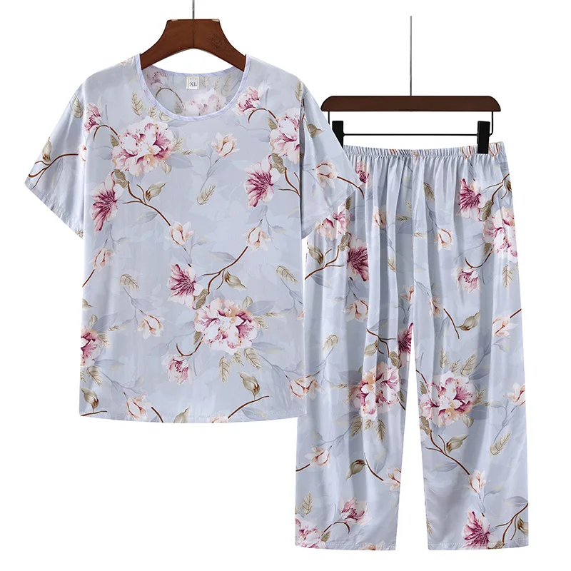 Fdfklak XL-4XL Plus Size Sleepwear Women Pajamas Set Night Suit For Mother Summer Fashion Pyjama Femme Floral Printing