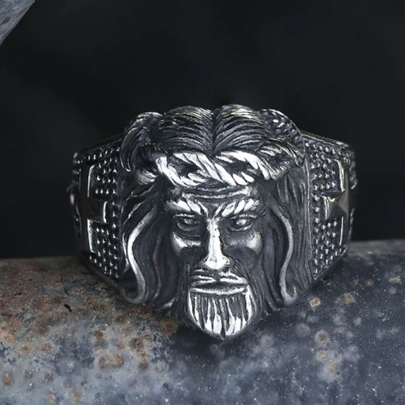 

Vintage Stainless steel Jesus Cross Ring For Men Women Popular Fashion Religious Belief Jewelry