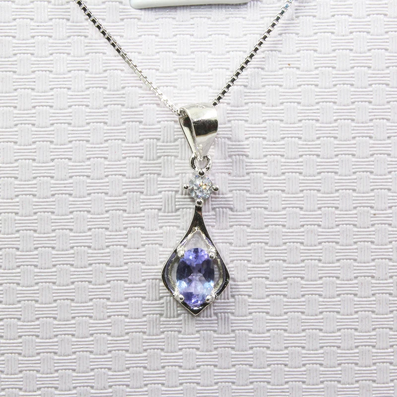 Simple tanzanite pendant with necklace for woman 0.5 ct natural VVS grade tanzanite pendant solid 925 silver tanzanite jewelry