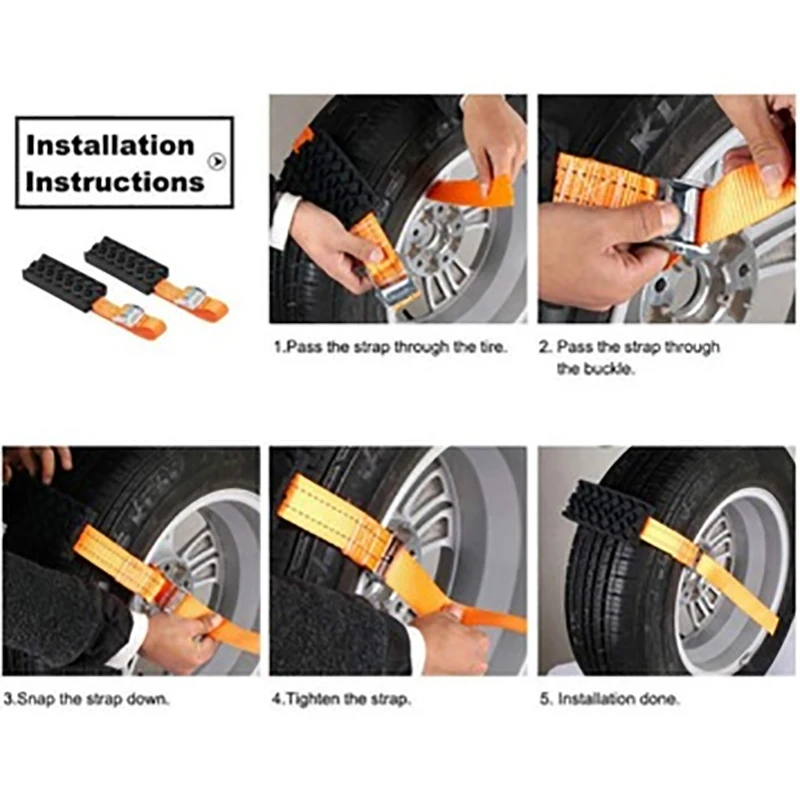 1PC Durable PU Anti-Skid Car Tire Traction Blocks With Bag Emergency Snow Mud Sand Tire Chain Straps For Snow Mud Ice