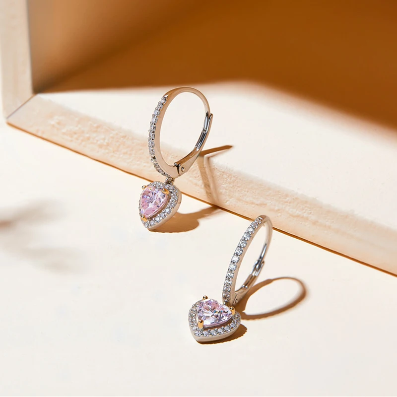 Luomansi Super Flashing Heart-Shaped High Carbon Diamond Earrings S925 Sterling Silver Jewelry Girlfriend Gift Party