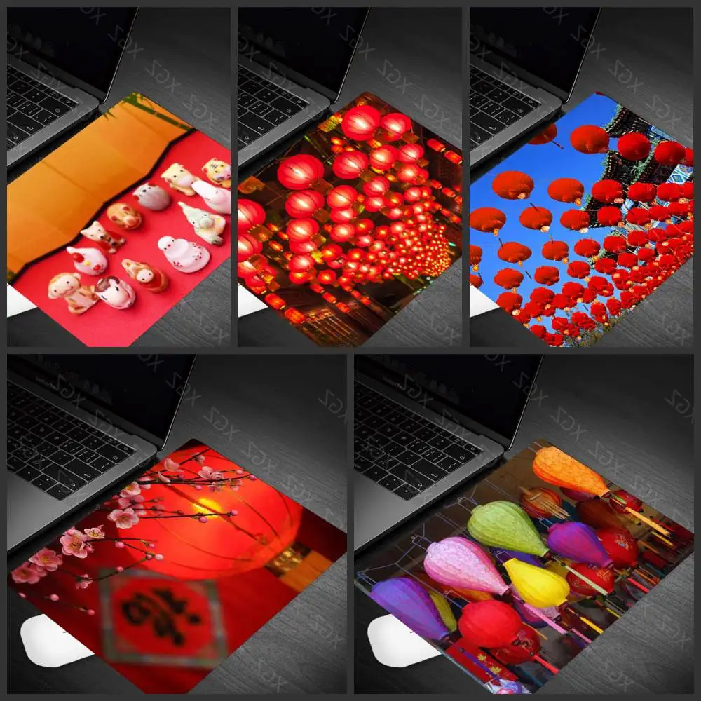 Yzuoan Chinese Style Art Lantern Pattern Mouse Pad Game Non-slip Notebook Computer Office Desk Pad Keyboard Pad Small Size Pad