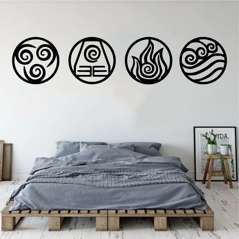 Four Elements Wall Sticker Floor Fire Water Vapor Sign Living Room Home Decor Vinyl Kids Boyfriend Gift Decal Movie Anime Symbol