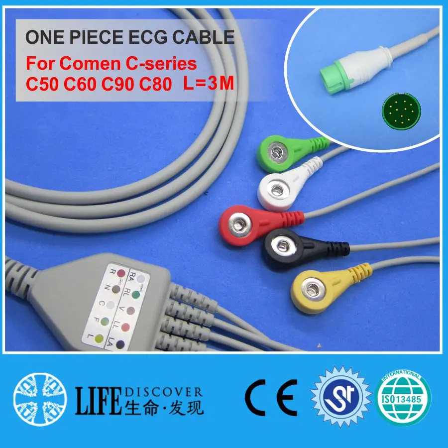 ECG CABLE with 5 leadwires snap for Comen C-series C50 C60 C90 C80 patient monitor