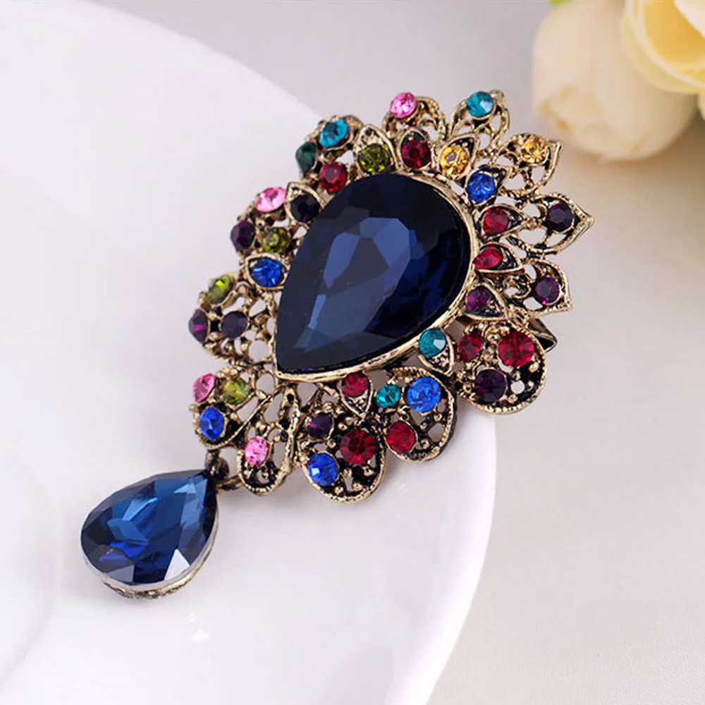 New Water Drop Big Middle Crystal Rhinestones Brooches Ladies Jewelry Big Red Glass Brooch Pin for Women Wedding Jewelry Gifts