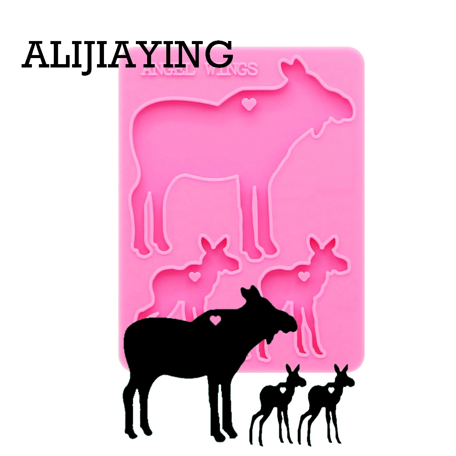 DY0127 shiny Christmas reindeer family mama/baby silicone mold DIY  moose deer craft keyring pendant for girl jewelry keychains