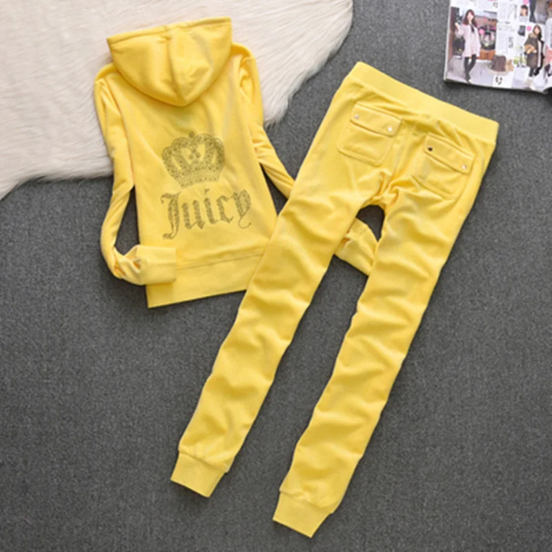 Juicy Lovers Brand New Slim Abiti da donna Casual Outdoor Diamanti Velluto Tute da donna Colletto con cappuccio Tuta sportiva da jogging