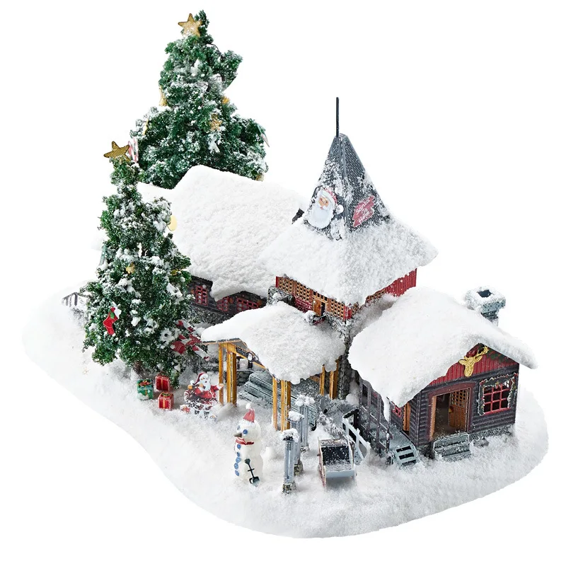 DIY 3D Metal Model Building Kit Christmas Village House with Santa Claus Dollhouse Miniature With Light Toys for Girls Gifts