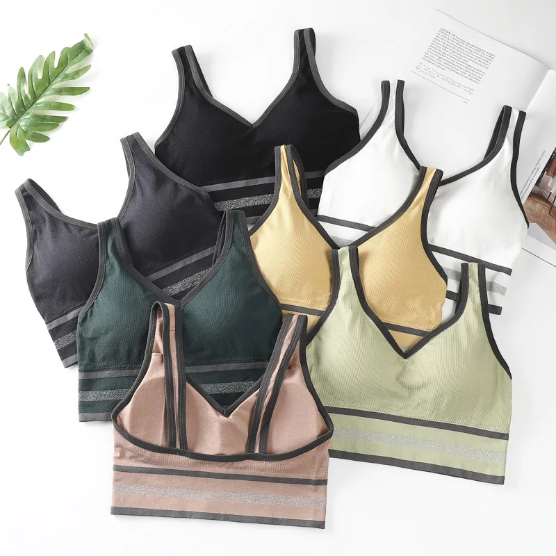 New  Women\'s Cotton Underwear Tube Tops Sexy Solid Color Top Fashion Push Up Comfort Bra Female Sports Color Matching Tank Up