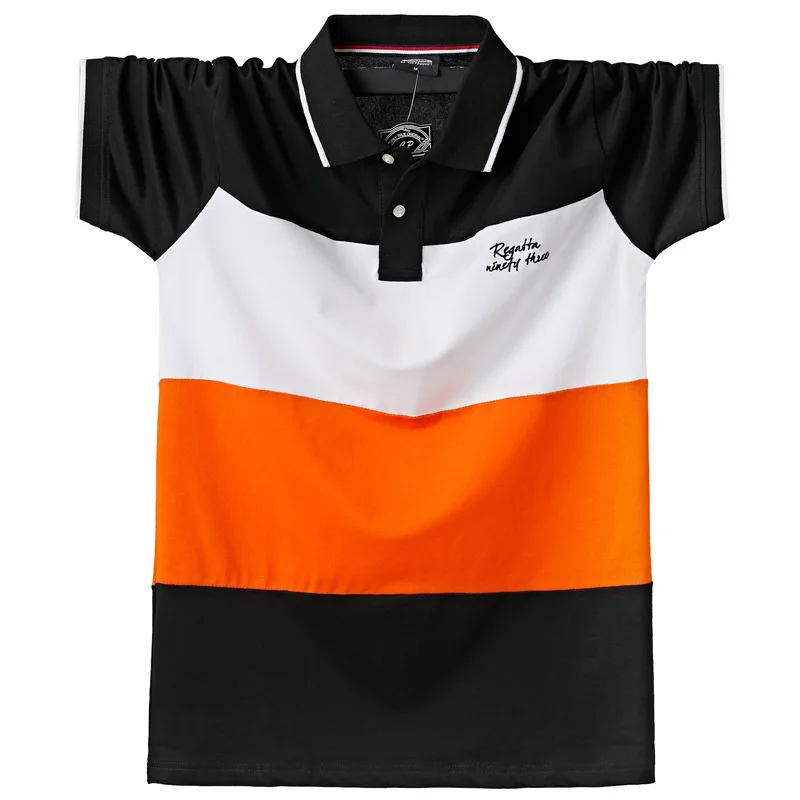 Stripe Polo Shirt Men Big Size 6XL Short Sleeve Polo Shirts Summer Breathable Color Contrast Cotton Tops Plus Size 5XL 6XL