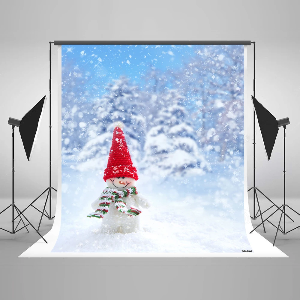 

VinylBDS 5x7ft(1.5x2.2m) Photography Backdrops Christmas The Snowman Trees New Year Fondo Fotografico De Estudio