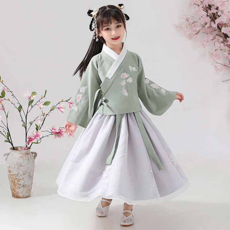 

2PCS Girls Han FuDramaturgic Dress Suit Chinese Traditional Ancient Student Costume For Baby and Girl Theatrical Robe Dande Wear