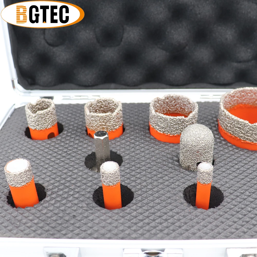BGTEC 1set  6/8/10/14/20/25/32/50/F20/HEX Vacuum Brazed Diamond Drill Core Bits With Box 5/8-11 hole saw for porcelain tile,