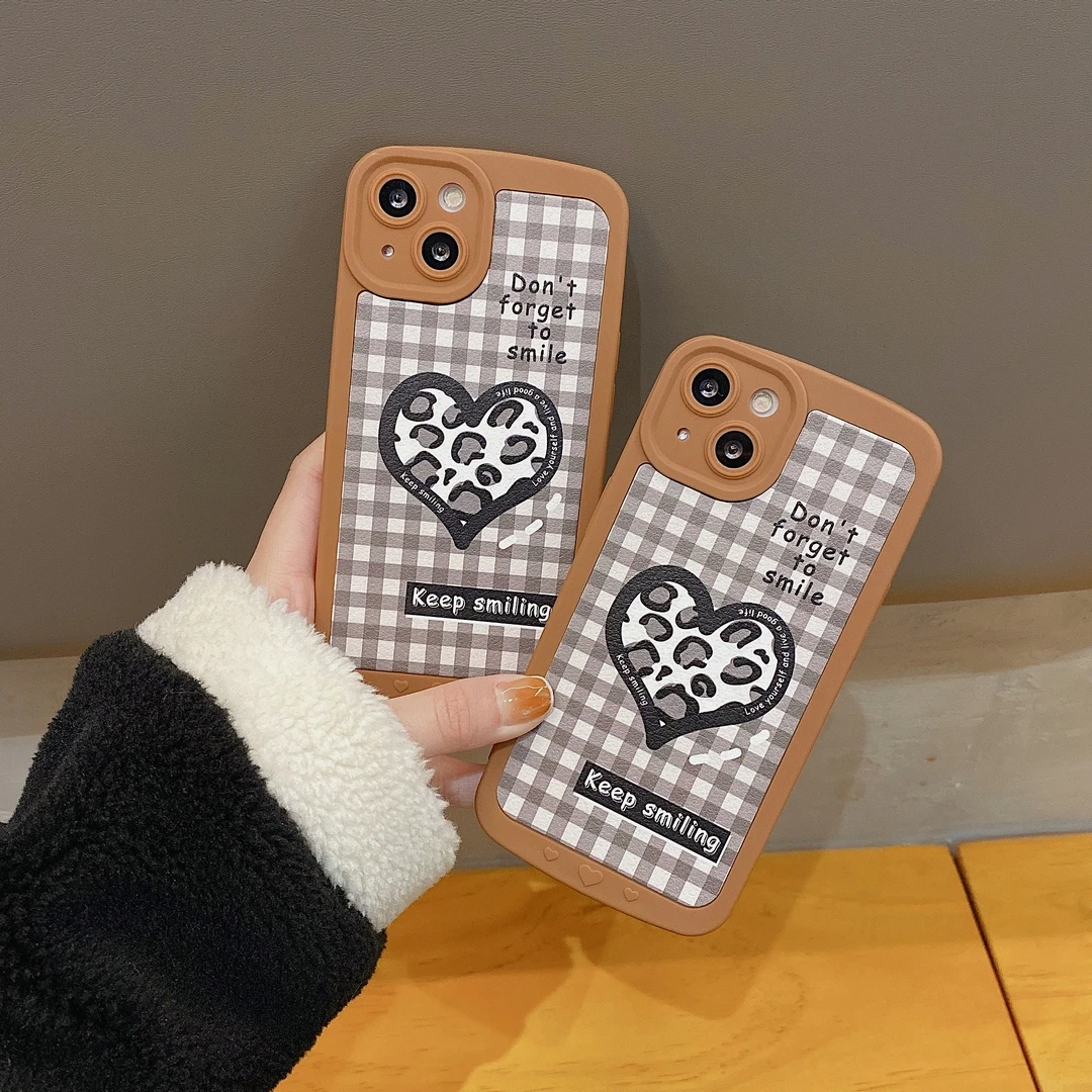 Leopard print love Lattice texture for iPhone 11 11Promax 12 12promax 13 13Promax XR XS 7plus 8P xsmax Antiskid soft case