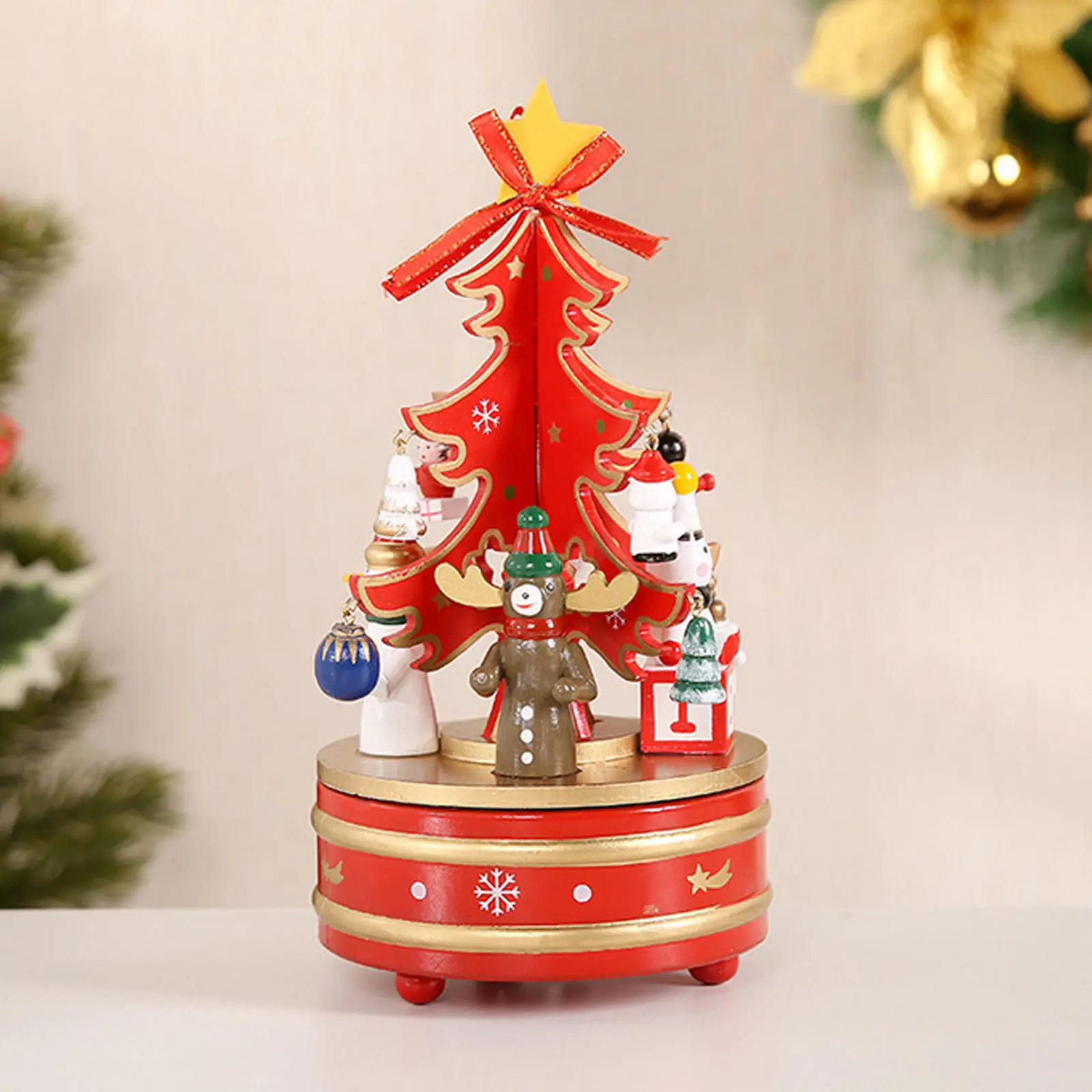 Christmas Tree Music Box Wind Up Rotating Wooden Musical Box for Kids Friends New Year Child Ornaments Girls Gifts