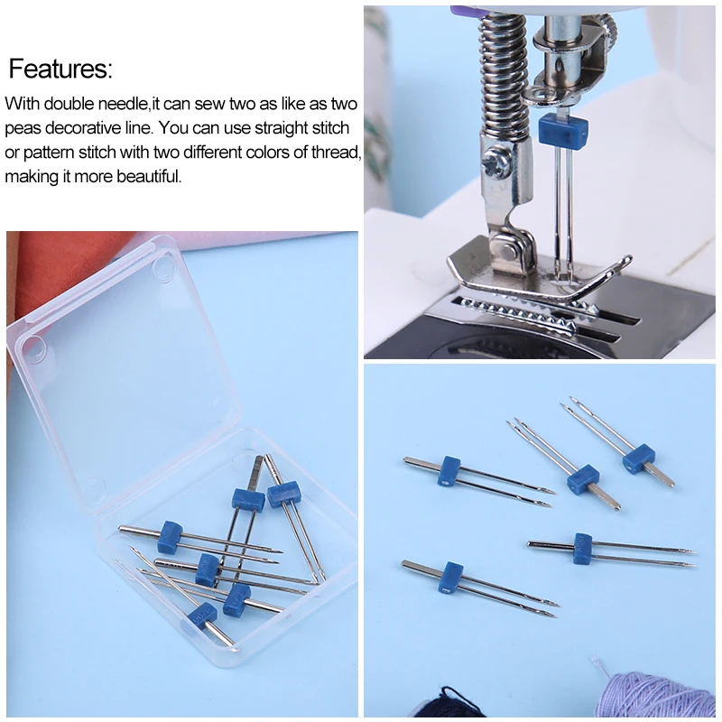 LMDZ 3-12Pcs/ Set Durable Double Twin Needles Pins Twin Stretch Machine Needles 3Size Mix Size 2.0/90 3.0/90 4.0/90 with Box