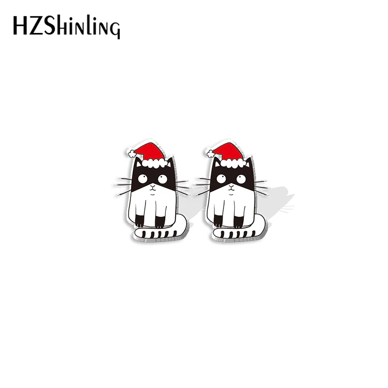 2021 New Christmas Cat Santa Stud Earring Cute Acrylic Resin Earrings Epoxy Handmade Jewelry Gifts Girl image 3