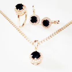 New Fashion Jewelry Set  Trendy Black Stone Cubic Zircon Necklace/Earring/Ring Jewelry Sets for Women