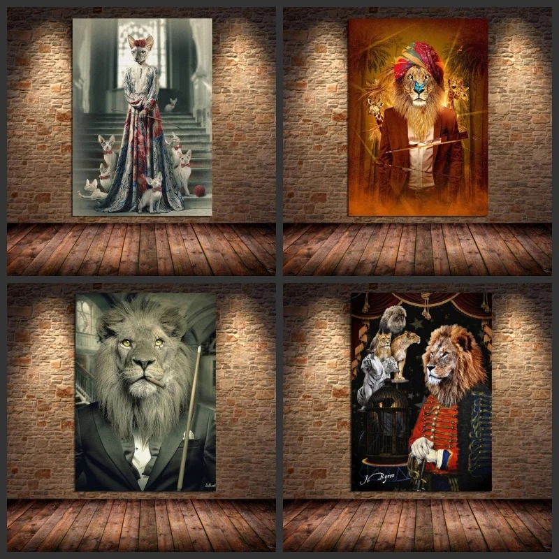Mafia Lion Smoking In Suit Play Snooker Canvas Painting Wall Art Posters Prints Pictures for Living Room Decor Cuadros Unframed
