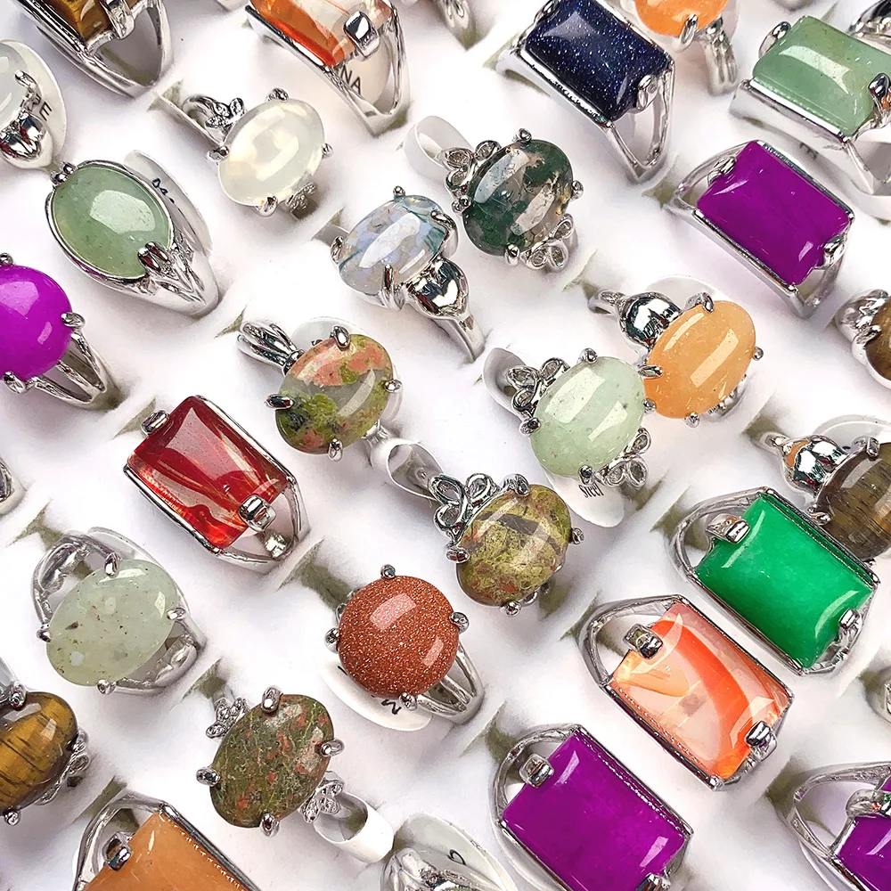 20Pcs Wholesale Natural Semi-precious Stone Agate Rings For Women Fashion Ring Accessories