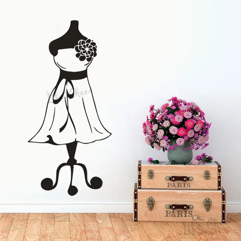 Mannequin Model Vinyl Wall Sticker Tailor Sewing Store Decoration Cloth Dress Stand Wall Decals Beauty Dress Mannequin Posters