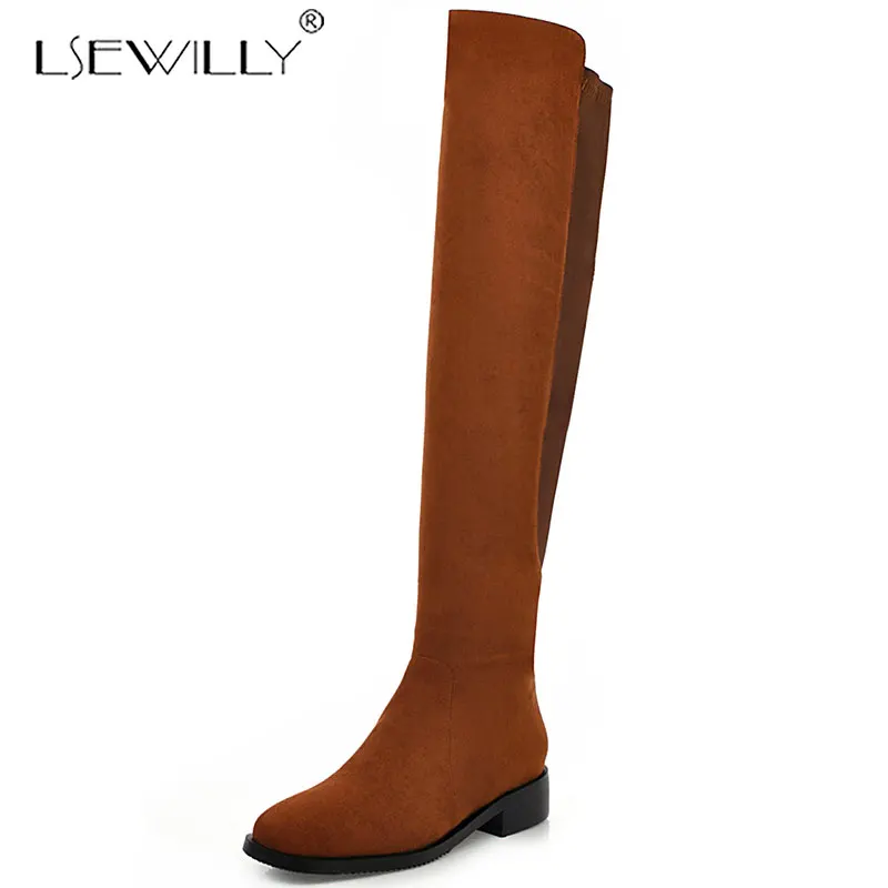 Lasyarrow Western Boots Women Low Heels Cuban Cowboy Boot Ladies Knee High Shoes Round Toe Shoes Female Shoes Winter J1108