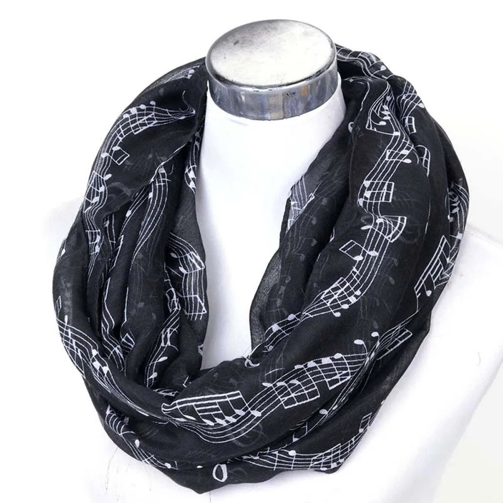 Voile Scarves Women Lady Musical Note Chiffon Neck Scarf Shawl Muffler Scarves High Quality Fabulous Elastic Beautiful Scarves