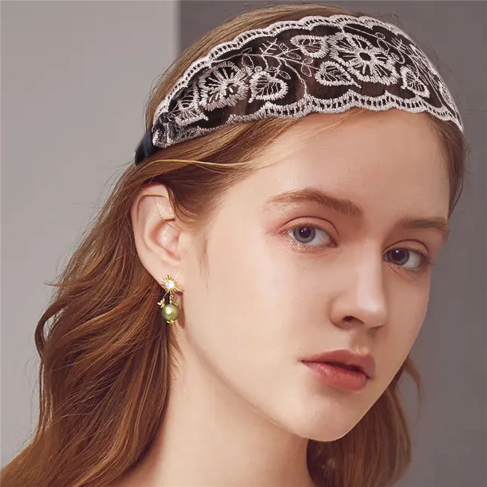 Candygirl New Lace Openwork Headband Silver Ribbon Hair Band Elastic Hair Rope Women Ornament Hair Accessories Headwear