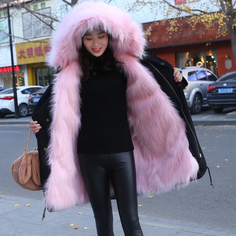 Winter Faux Fur Parker Long Warm Women Coats and Jackets Dtachable Liner Women's Clothing Winterjas Dames WPY1737