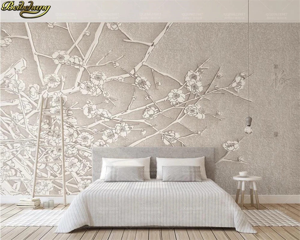 

beibehang Custom wallpaper mural beige 3d three-dimensional plum branch flower relief TV background papel de parede 3d wallpaper