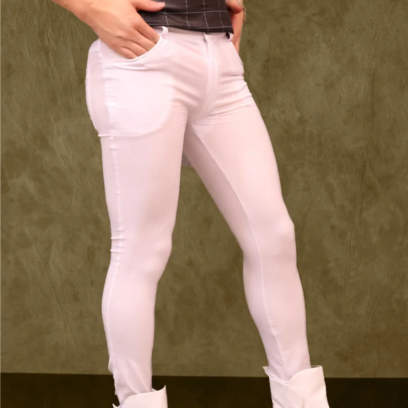 Men Sexy Pants High Elastic Trousers Leggings Lycra Skinny Stretchy Nightclub Stylish