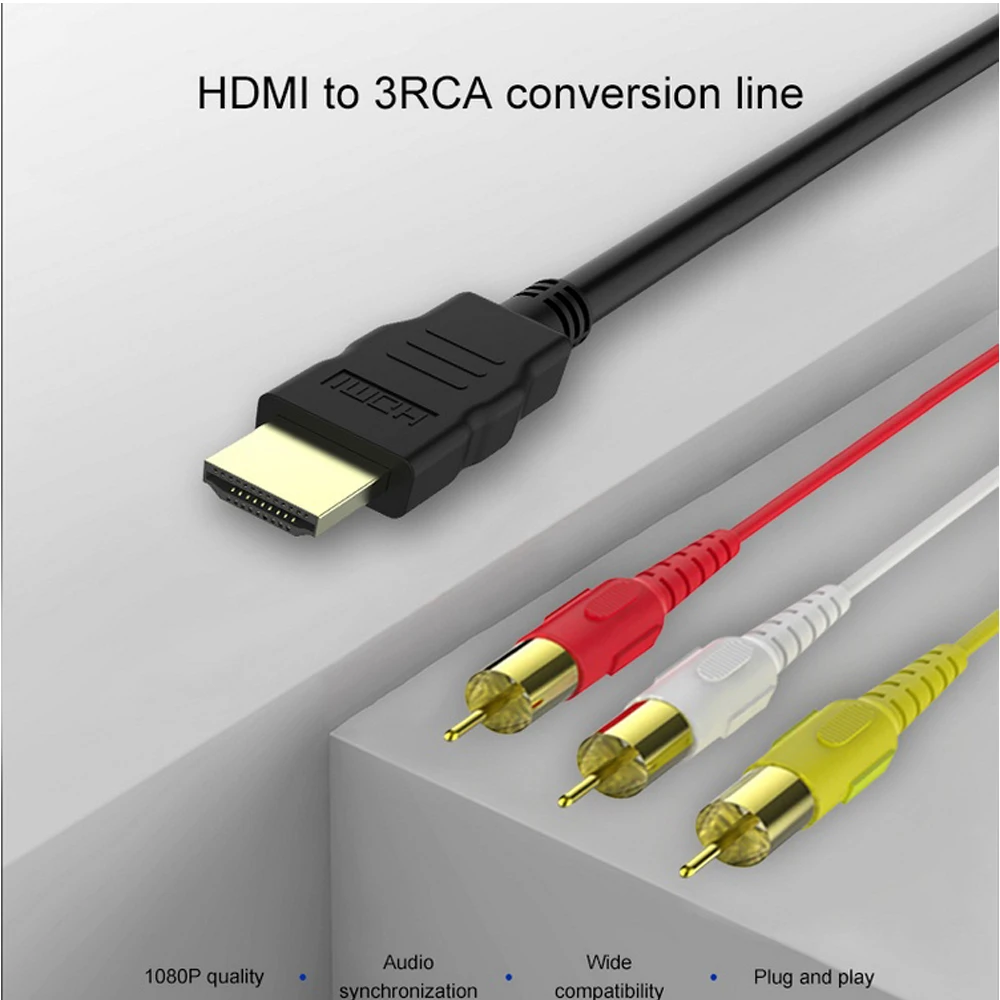 HDMI Male To 3 RCA AC Cable Cord Adapter Cable Cord Transmitter No Signal Conversion Function