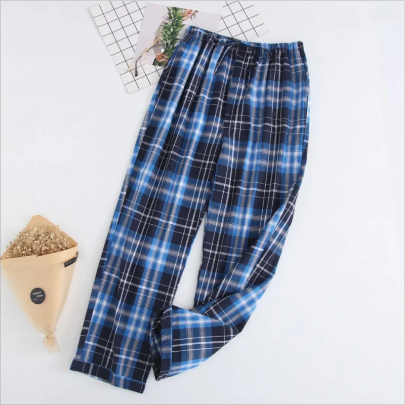 Spring Autumn Men 100% Cotton Sleep Pants Male Top Quality Trousers Men Casual Loose Plaid Home Pants Plus Size Pantalone XXXL