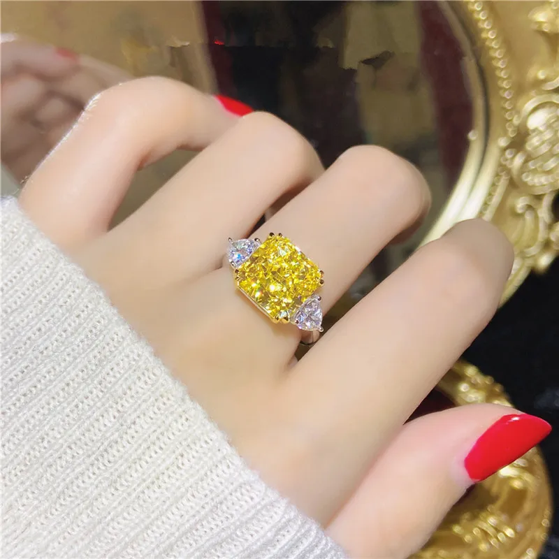 CC Fine Jewelry Rings For Women Yellow Cubic Zirconia Luxury Wedding Engagement Ring Silver Color Drop Shipping CC1665