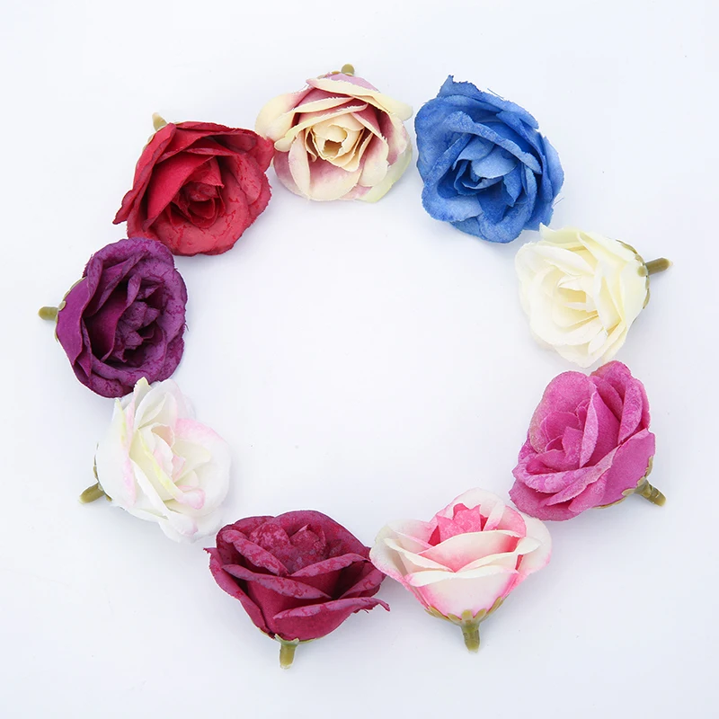 10pcs 4cm Artificial Flower Silk Rose Flower Head Wedding Home Party Decoration DIY Flower Wall Scrapbook Gift Box Fake Flower