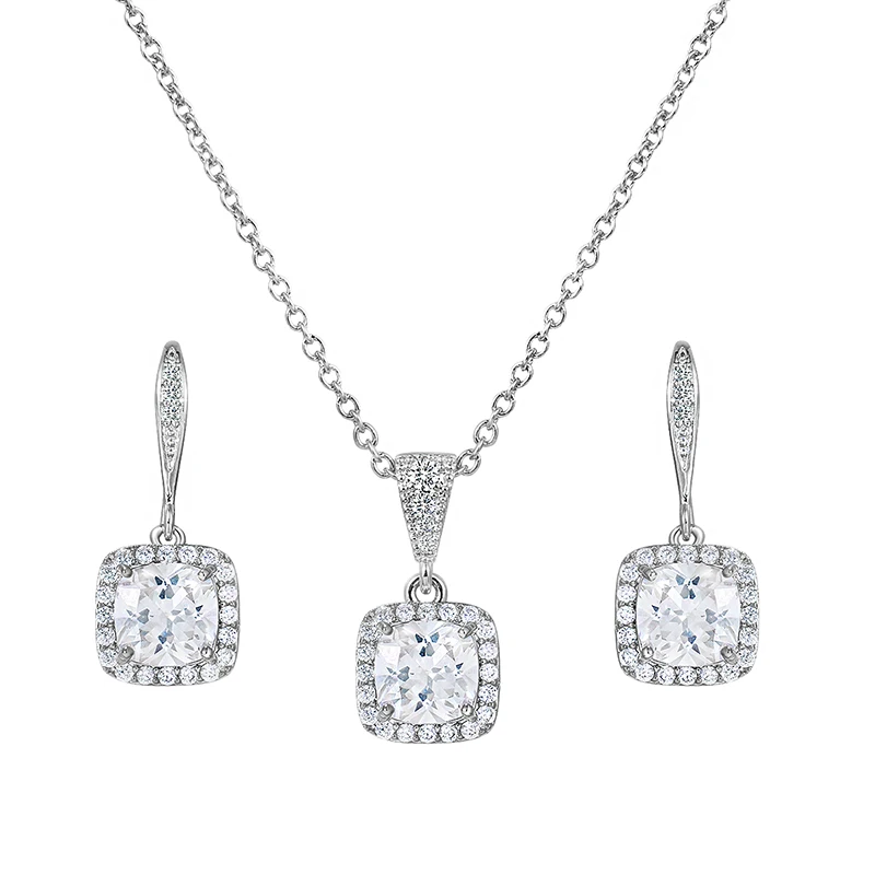 WEIMANJINGDIAN Brand Wedding Jewelry Cushion Shape Cubic Zirconia CZ Crystal Necklace and Earring Jewelry Set for Bridesmaids