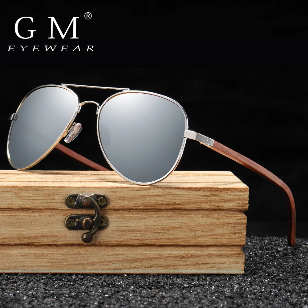 GM Classic Wood Sunglasses Pilot Metal Frame Wooden Sunglasses Men Metal Driving Luxury Shades UV400 gafas de sol mujer S2801