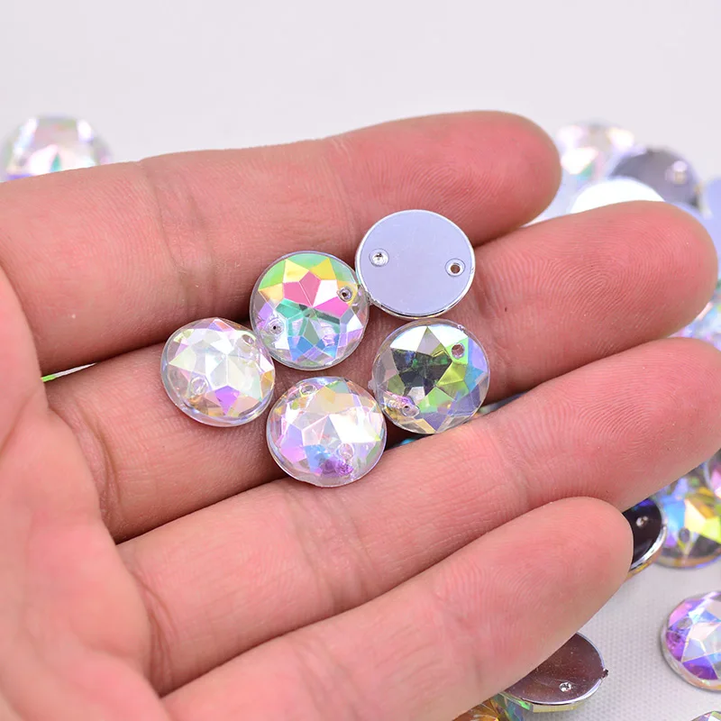 JUNAO 8 10 12 14 16 mm Mix Color Acrylic Crystal Rhinestones Applique Sewing Clothes Round Shape Flatback Strass For Needlework