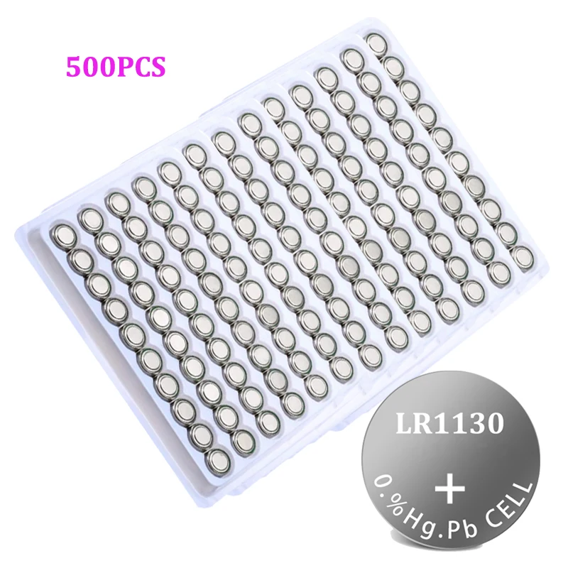 500PCS Original LR1130 189 1.5V Alkaline Batteries AG10 LR54 SR1130W Button Cell Battery 0%Hg for Remote control Watches