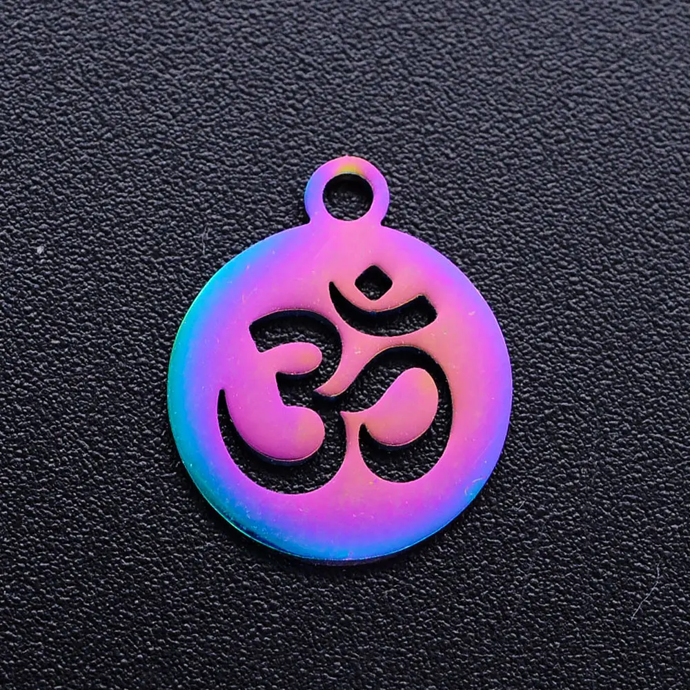 5pcs/lot Rainbow Religious Tree of Life DIY Charms Wholesale Stainless Steel Pendant Yoga Om Hamsa Hand Sun Connectors Charm