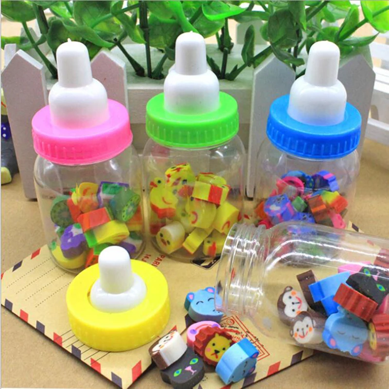 1pc (18-22 Tablets) Milk Bottle Eraser Fruit Animal Christmas Digital Rubber Bottle Children\'S Students Cute Stationery Gifts