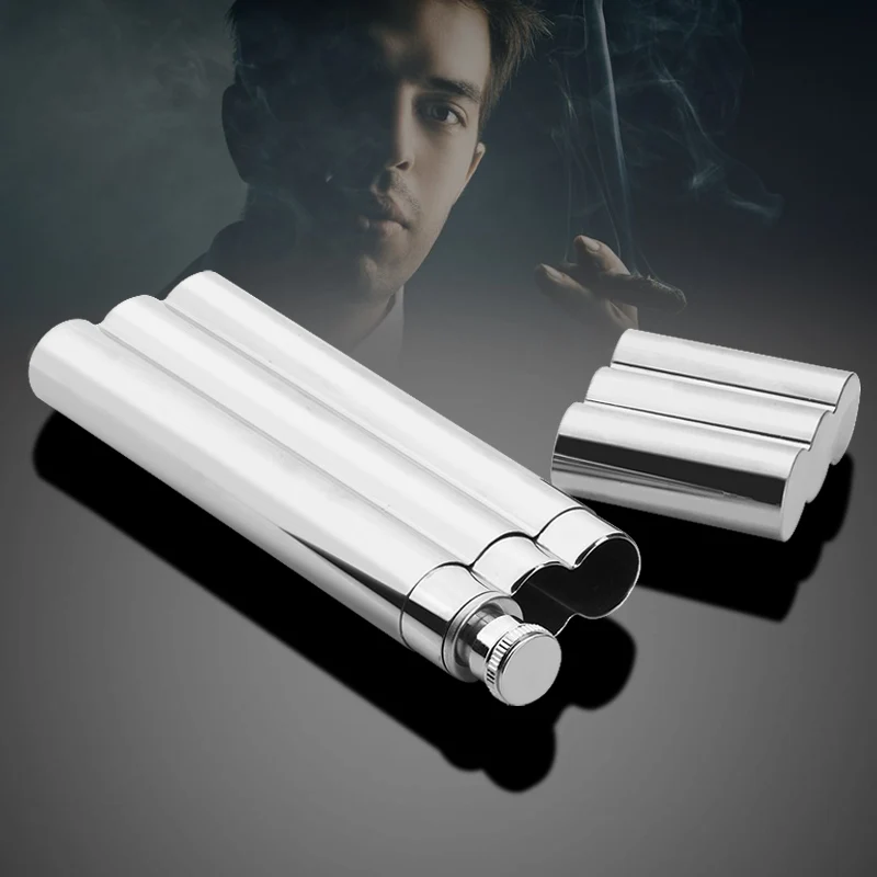 Portable 304 Stainless Steel Double Cigar Tube Box, Mirror Polished Cigar Case, Storage Box, Exquisite